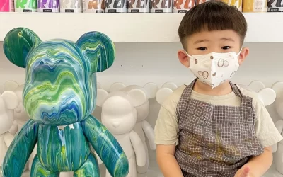 Kaohsiung｜One and Two Wives Studio｜Mobile bear · texture painting · wave painting · wine ink painting DIY hand-made course experience